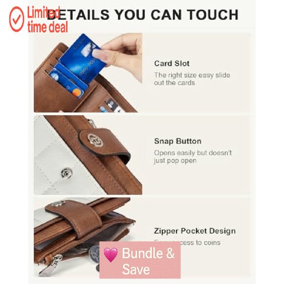 Leather RFID Blocking Bifold Wallet with Zipper Coin Pocket Compact - Picture 6 of 7